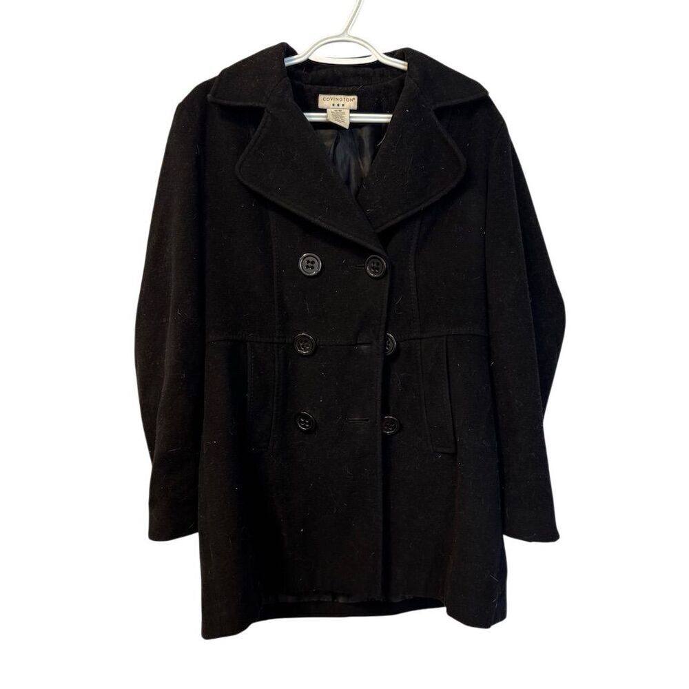 Covington Black‎ Wool Blend Double Breasted Pea Coat Jacket Mens Medium